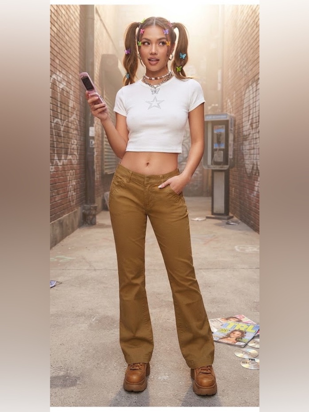 Vintage Y2K Cielo Olive/Tan - Straight Leg pants 97% cotton sz 7/28